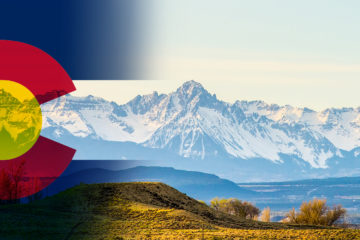 Colorado Mountains With Flag Overlay